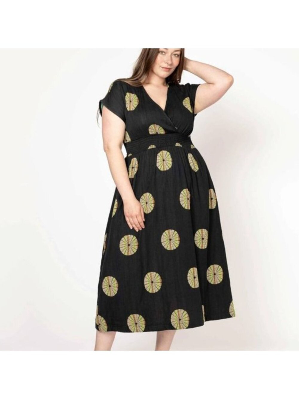 Ace and Jig Faye Dress in Firefly Midi Fit and Flare Double Gauze Black 1X